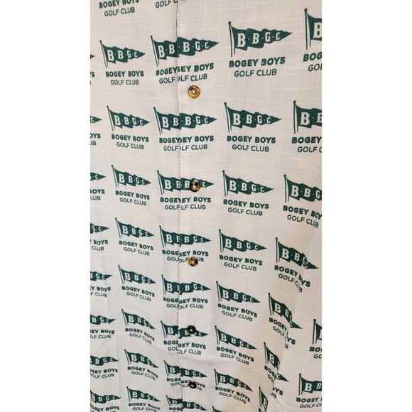Bogey Boys by Macklemore Flag Print Button-Up Golf Shirt Ivory/Green Large NEW - Picture 2 of 9